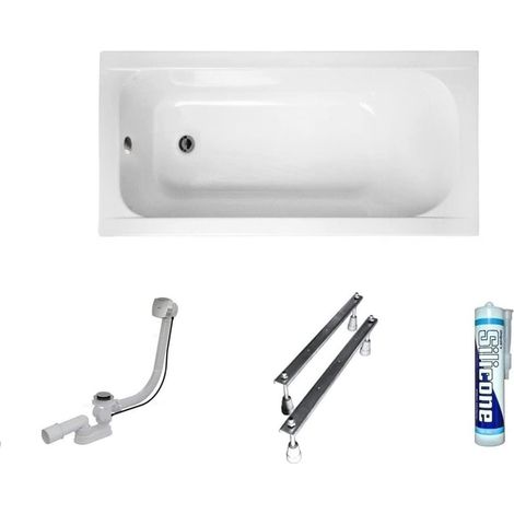 ECOLAM Baignoire rectangle acrylique Continea 140x70 cm pieds, siphon et silicone gratuit (1/5)