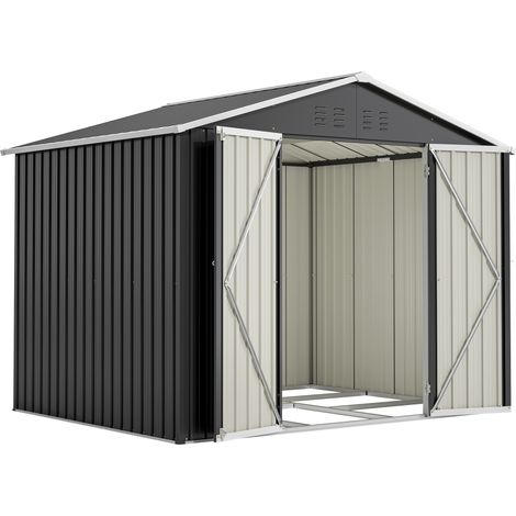CHICFURN Abri de jardin métal 240 x 192,3 x 191 cm avec porte coulissante verrouillable, 4 aérations, rangement extérieur résistant aux intempéries noir (1/5)