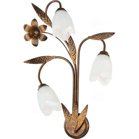 Applique murale 3 bras en métal marron avec nuances dorées et verres blancs satinés (1/5)