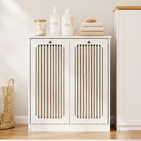 Armoire à linge 66x35x76 cm MDF blanc, rangement gain de place pour salle de bain – MEUBLIV (1/5)