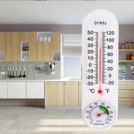 Grand thermomètre analogique mural extérieur pour terrasse avec support de fixation et lecteur de température (1/5)