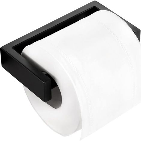 Portarotolo di carta igienica nero, portarotolo di carta igienica da bagno, molla in acciaio inox, finitura con scritta incisa, da appendere al muro -Crezuo