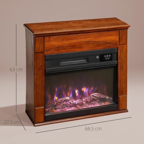 Cheminée électrique 1000W/2000W, fausse cheminée effet flamme 3D à 6 couleurs et 3 luminosités, 68,5x27,5x63cm, marron (1/5)