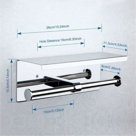YMYNY Papier Toilette Double, Mural avec Deux Rouleaux, Etagère de Rangement en 304 Acier Inoxydable, Porte Rouleau de WC avec Support de Téléphone, pour Salle de Bain (Argent) (1/4)