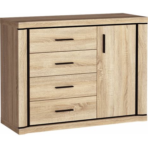 Cómoda Lorelie 102, Roble Sonoma, Con cajones y puertas, Número de cajones: 4, 91x117x44cm