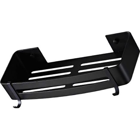 Porte-gel douche noir mat avec crochets, étagère de rangement d'angle pour salle de bain sans perçage, antirouille. (1/5)