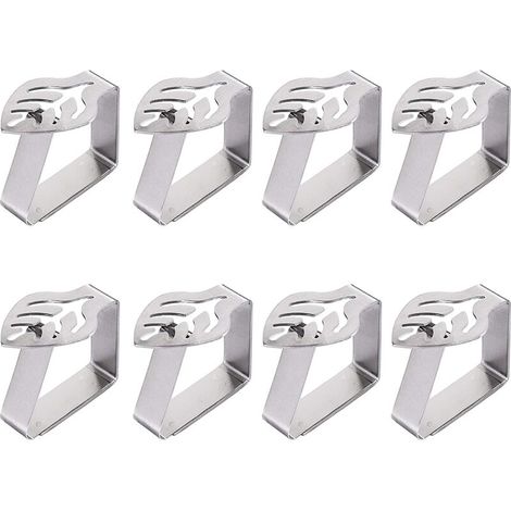 Juego de 8 pinzas para manteles de acero inoxidable con forma de hoja, soporte ajustable para manteles, ideal para bodas al aire libre, picnics, restaurantes y uso doméstico, color plata. (1/5)