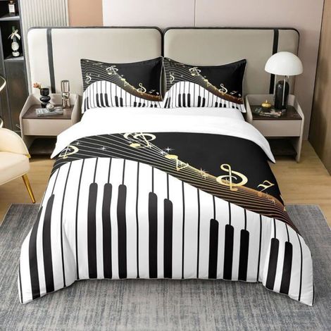 Housse de Couette Notes de Musique 240x260, Ensemble de Literie Touches de Piano, Parure de Lit Mélodie Classique pour Garçon (1/5)