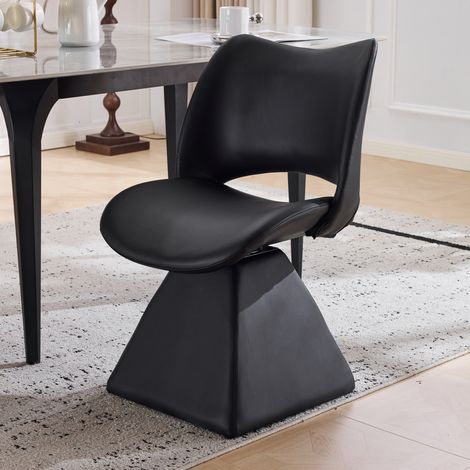 Chaise pivotante noire en similicuir, structure metal et bois, dossier haut design moderne,54x48x82 cm (1/5)