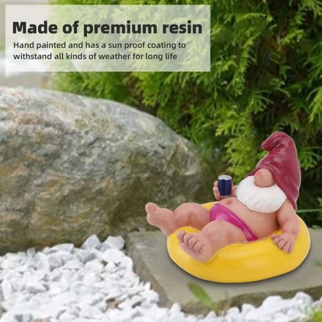 Shipenophy Statue de nain de jardin Statue de Gnome flottant en résine pour piscine, fête, détente, jardin jardin outil Jaune (1/5)