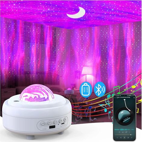 Projecteur d'étoiles avec haut-parleur Bluetooth, veilleuse 1800 mAh, lampe galaxie lune aurore boréale pour chambre d'enfant ou adulte (1/5)