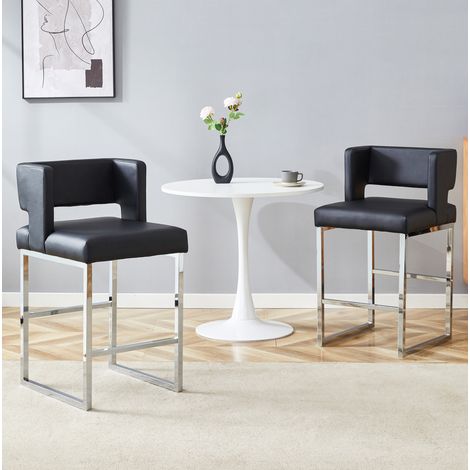 Set di 2 sgabelli da bar nordici quadrati 48 x 53,3 x 91,4 cm in PU nero e metallo argento OKWISH (1/5)