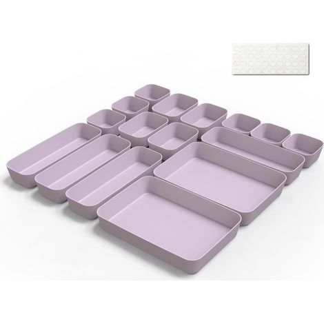 Lot de 16 organisateurs de tiroirs en plastique avec tapis en silicone (violet clair) (1/5)