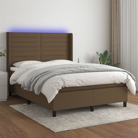 Sommier tapissier matelas et LED,Ensemble Sommier + Matelas pour Lit adulte Marron foncé 140x190 cm Tissu -BV79952 (1/5)