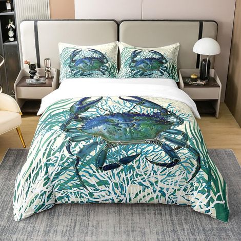 Crab Imprimer 100% Coton Sets de Housse de Couette L'été Thèmes Parure de Lit 240x260cm Marine Thèmes Housse de Couette sous l'eau Animaux Océan Creature Parure Housse de Couette - 260 x 240 cm + 2 ta (1/5)