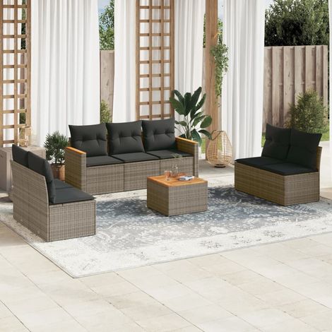 8-tlg. Garten-Sofagarnitur mit Kissen Grau Poly Rattan (1/5)