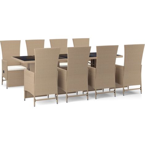 Maison Exclusive - 9-tlg. Garten-Essgruppe mit Kissen Beige Poly