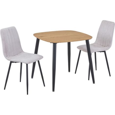 Aspen Light Oak Square Table & 2 Natural Fabric Chair Set - MDF/Metal - L54 x W53.5 x H88 cm