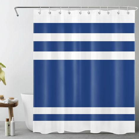 Bleu Marine et Blanc rayé Rideaux de Douche 150x200cm(LxH) Abstrait géométrique Rideaux de Bain avec Crochets, Classique Extra Longue Imperméable Polyester Anti Moule Salle de Bain Décor (1/5)
