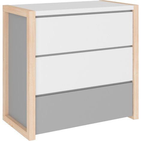 Kommode mit 3 Schubladen Bellamy Pinette Weiß und Grau