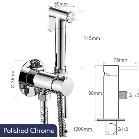 (Tuyau chromé 304 - Chine continentale) Robinet de salle de bain, cuisine, WC, WC, douchette de bidet, douchette murale hybride en laiton chromé, à main, avec support (1/5)