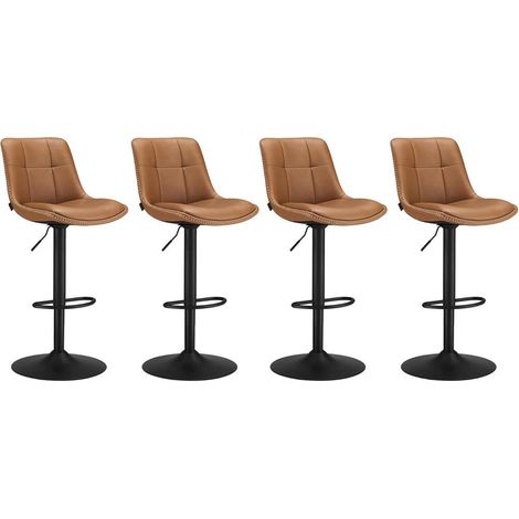 Lot de 4 tabourets de bar pivotants réglables 48.5 x 43 x 93.5-114 cm assise ergonomique style contemporain en PU marron caramel (1/2)