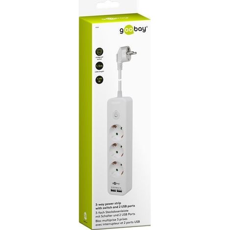 Wentronic goobay - Verlängerungsschnur - Wechselstrom 230 V - 3680 Watt - Eingabe, Eingang CEE 7/7 - Ausgangsanschlüsse: 3 (2 x USB, 3 x CEE 7/4) - 1,5m - weiß (41264) (1/2)