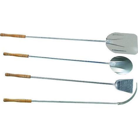 Pince à four en acier inoxydable – Set de 4 pièces – Manche de 120 cm – Pelle plate 29x33 cm – Pelle ronde D. 25 cm – Spatule 17x21 cm – Blinky