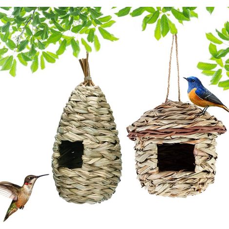 2 Pièces Nichoir Tissé à La Main, Nid Oiseau Fait à La Main, Nichoirs à Oiseaux, Nichoir Oiseaux Tissé, Nichoir Oiseaux Exterieur a Suspendre, pour Perroquet Canary Autres Oiseaux (1/5)
