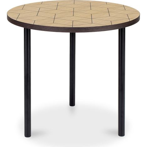Mesa auxiliar redonda de madera y metal