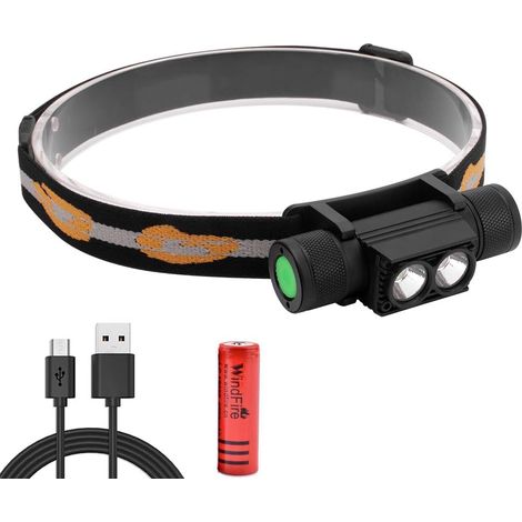 Lampe frontale rechargeable de 1200 lumens, équipée de 2 LED XML-L2. Lampe frontale détachable, légère et étanche, avec batterie intégrée, idéale pour la randonnée, le camping et la pêche.