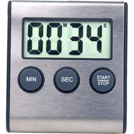 Mini digital timer, 24-hour format, countdown timer and stopwatch, for cooking, sports, studying, meetings, parking, medical treatment. Stainless steel, black. (1/5)