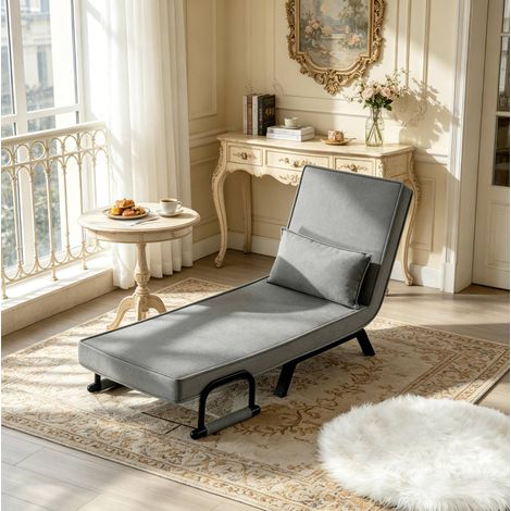 Sillón cama 3 en 1 reclinable de lino gris OKMYHOME (1/5)