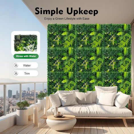 6 Stück Künstliche Pflanzenwand,40X60cm Künstliches Gras Kulisse Wand Pflanzen Rasen Wand Buchsbaumplatten Buchsbaumhecke Wandpaneele für Garten im Freien und Indoor Dekoration