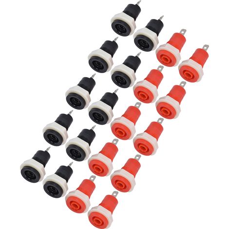 Lot de 10 paires bornes banane sécurité laiton soudure isolant ABS pour fiches 4mm 1KV CATIII 32A rouge noir (1/5)