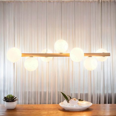 Lampe à suspension verre métal G9 H : max. 125 cm bois clair blanc suspension moderne allongée