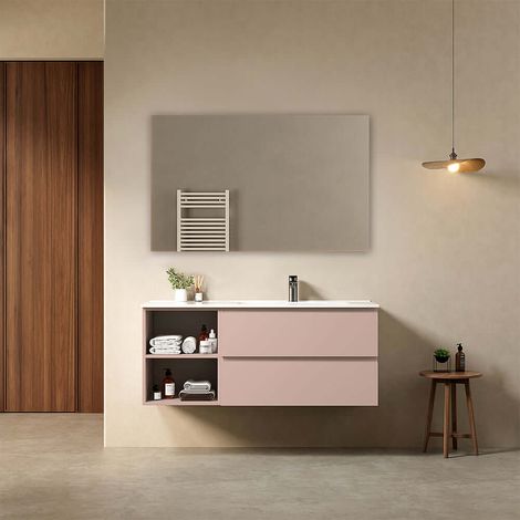 Mobile bagno sospeso 120 cm Rosa Retro Lavabo a Destra in Ceramica Specchio Quadro - Fiji Paint Plus (1/4)