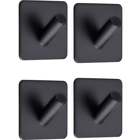 4 Pièces Crochet Adhésif 3M Crochet Mural Salle De Bains En Acier Inox Crochets Serviettes Pour Bain Cuisine Toilettes Placards Noir Carré (1/5)