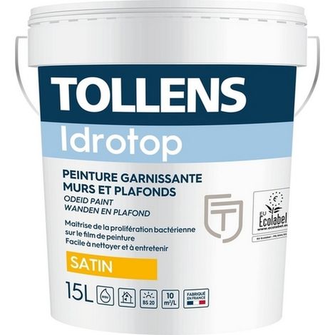 Tollens – Peinture acrylique satinée 15L – Antibactérienne pour murs et plafonds – Séchage rapide en 2h – Lessivable et blancheur durable