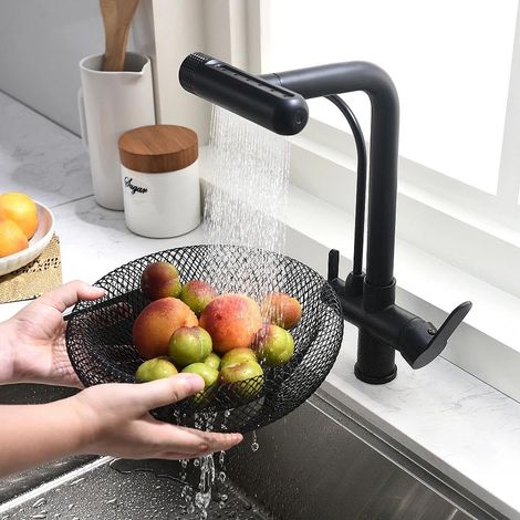 Robinet 3 voies noir avec douchette extractible (1/5)