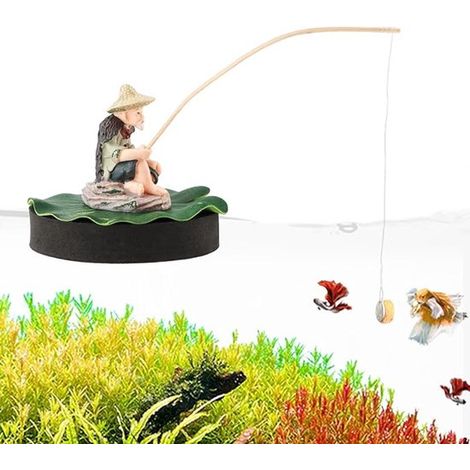 Décoration d'aquarium - Accessoires pour aquarium - Ornements pour aquarium - Pêcheur - Flottant - Résine - Convient à l'eau douce et à l'eau de mer - Multicolore (1/5)