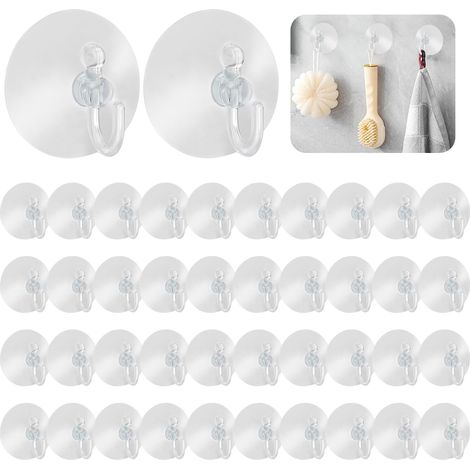 40 ganchos reutilizables de goma con ventosa, sin necesidad de taladrar, para ventanas, baño y cocina. (1/5)