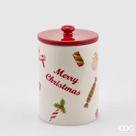 EDG Enzo De Gasperi Contenitore Cilindrico Decori Natale H 22 Cm D 15,5 Cm Green Red