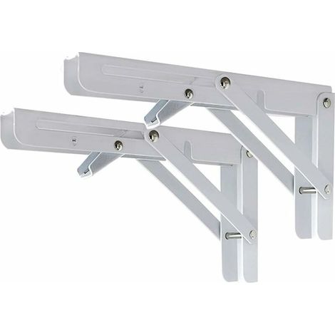 VURAHOME - 2PCS 10 Inch Blanc Équerre pliante 250mm, Support d' Étagères Pliants Mural en Acier laminé à froid, Equerre pour Etagere Murale,Métal Étagères Pliable Support en forme de L Charge Maximale (1/5)