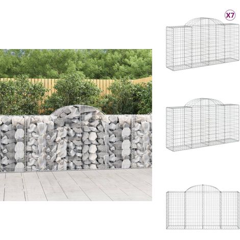 Gabionen mit Hochbogen 7 Stk. 200x50x100/120cm Verzinktes Eisen - Gabionen - Gabionenkorb - Gartendeko - Zaun - Sichtschutz (1/5)