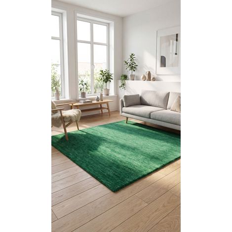 Tapis Gabbeh tissé Tapis Uni - Tapis en laine  - 150x150cm, Square - 100% Laine vierge - Tissé main - Vert foncé