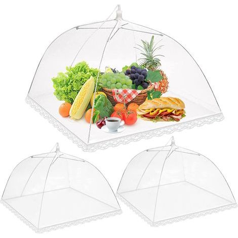 Cloches Alimentaires Aliments Tente, 3 Pièces Pliable en Maille Couverture de Nourriture, Pop-up Moustiquaire pour Mouches, Les Insectes, Les Moustiques (Blanc, 12 Pouce) (1/5)