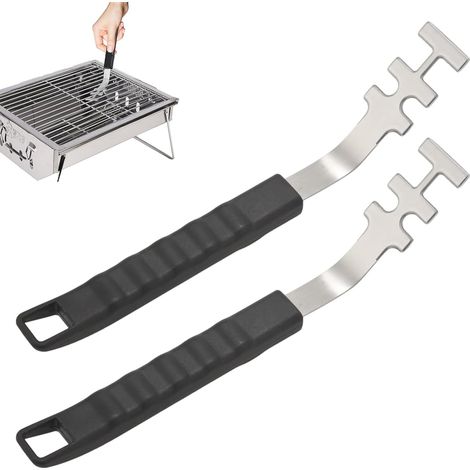 Lot de 2 Lève-grille, Acier inoxydable, Poignée 28 cm, Plastique PP, Pour barbecue et camping (1/5)