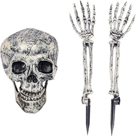 Deco Halloween Crâne et Bras de Squelette,3 pcs.Réalistes Squelette Décorations d'halloween pour Intérieure et Extérieure,Accessoires Fête Halloween (1/5)