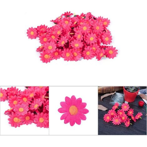 100 Fleurs Artificielles Marguerites pour Décoration de Mariage et Fête, Têtes de Fleurs Simulées en Gros (5 Rouge Rose) (1/5)